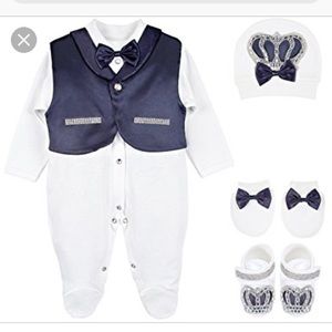 Baby Boy Jewels Crown Tuxedo Outfit Layette